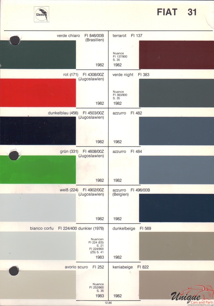 1982 Fiat Paint Charts Glasurit 4